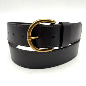 2024 Eddie Bauer Black Genuine Leather Brass Buckle Dress Belt Unisex L 34-40"